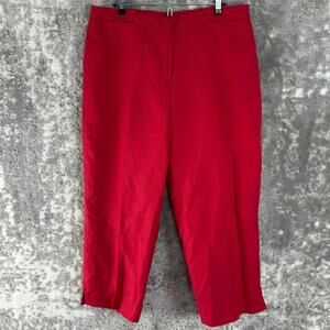 Larry Levine Sport Size 12 Cropped Linen Blend Flat Front Pants Red Zip